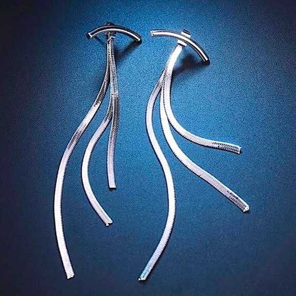 Sterling Silver Tassel Chandelier Fringe Earrings - Picture 2 of 5